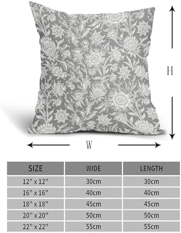 Gray Vintage Floral Pillow Covers 18x18 Inch Set of 2 Neutral Flower