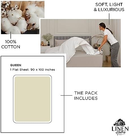 100% Cotton Percale Flat Sheet, Cream, 2 Flat Sheet, Crisp and Cool