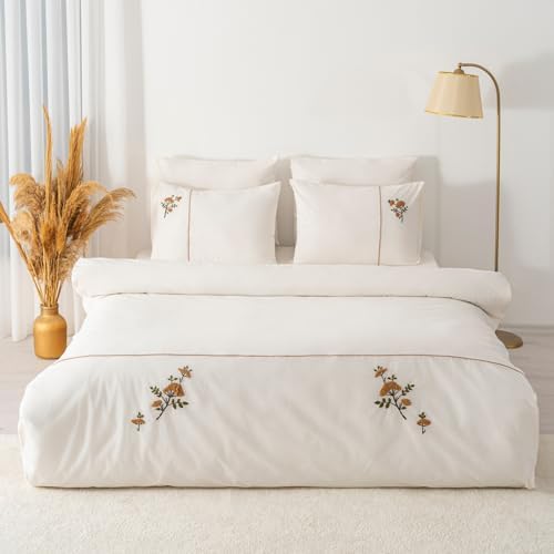 100% Cotton Duvet Cover Bedding Set | 6-Piece Embroidered Duvet Cover