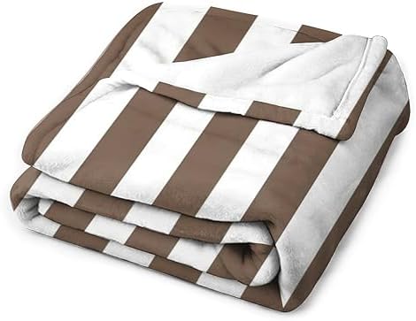 Plush Throw Blanket Taupe and White Stripes Soft Cozy Blanket Flannel