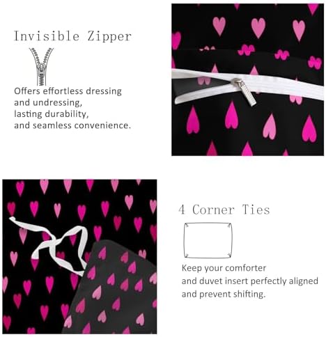 California King Duvet Cover Set Cute Pink Heart Pattern Soft