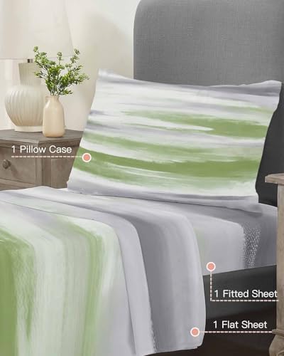 3 Piece Twin XL Sheet Set Sage Green Gray Sheets Set for Twin XL Size