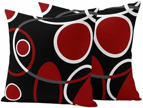 Outdoor Throw Pillow Covers,Burgundy Red Color Block Waterproof