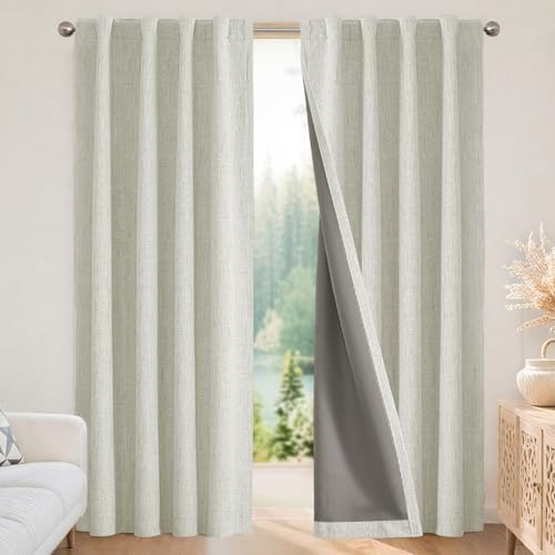 Joydeco 100% Blackout Curtains for Bedroom, Natural Linen Curtains
