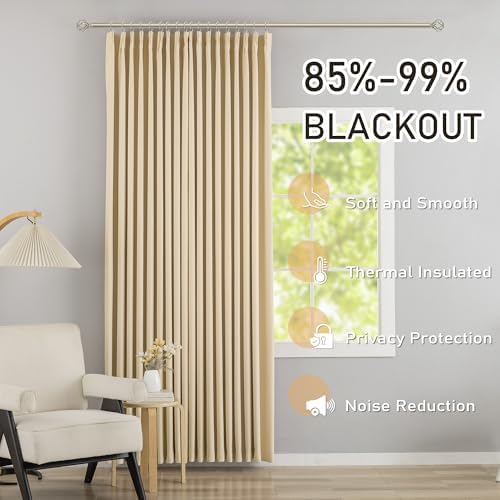 DONREN Beige Pinch Pleated Blackout Curtains with Hooks - 108 inch