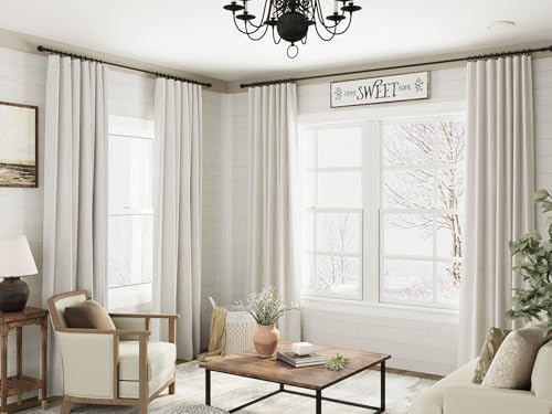 Cream 100% Blackout Linen Curtains 120 Inches Long for Bedroom Back