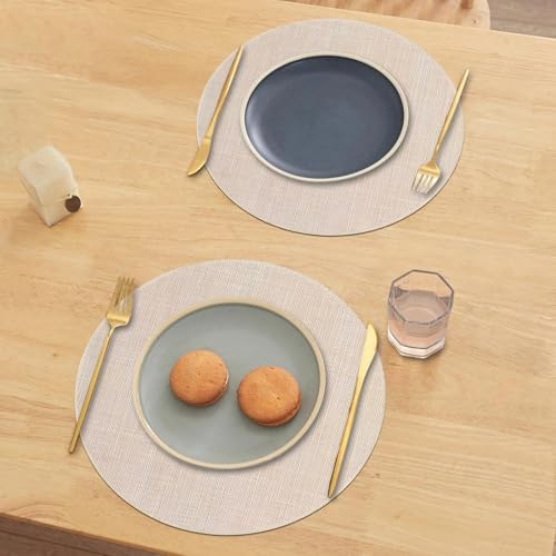 Niviy Beige Round Placemats Set of 4, 15 Inch Washable Easy to Clean