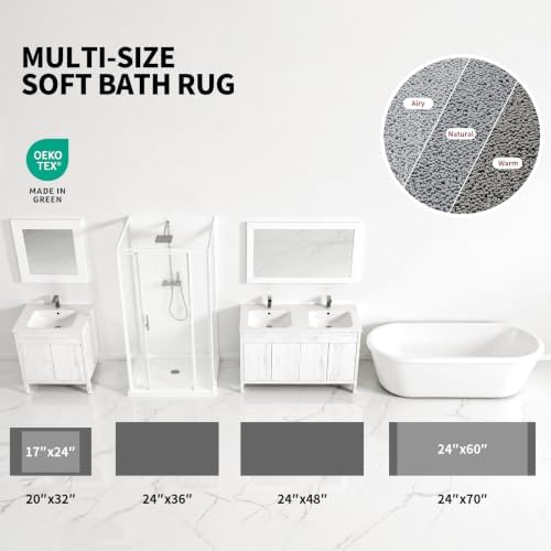 ILANGO Bathroom Rugs Light Grey 60x24, Soft Absorbent Chenille Bath