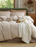 Bedsure PureWoven 100% Washed Cotton Duvet Cover King Size, Oatmeal
