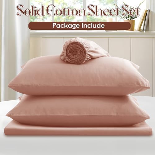 Entisn Pure Cotton Sheets Twin 3-Pc Set, 400TC, 16" Pocket, Dusty Pink