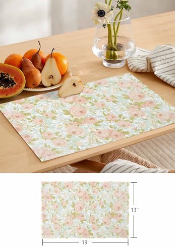 Placemats Set of 8, Beige Flowers Woven Placemat, Linen Place Mats for