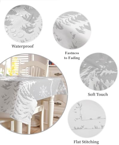 Christmas Tree Square Tablecloth White Pines Tree Silhouette Snowflake