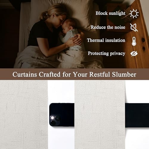 Jowels Natural Linen Blackout Curtains 120 Inches Long 2 Panels for
