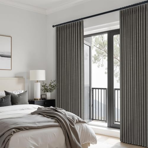 Pinch Pleated Blackout Curtains 84 Inch Long 2 Panels Set Carbon Grey