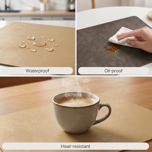 Faux Leather Placemats Set of 6, Taupe & Brownish Yellow