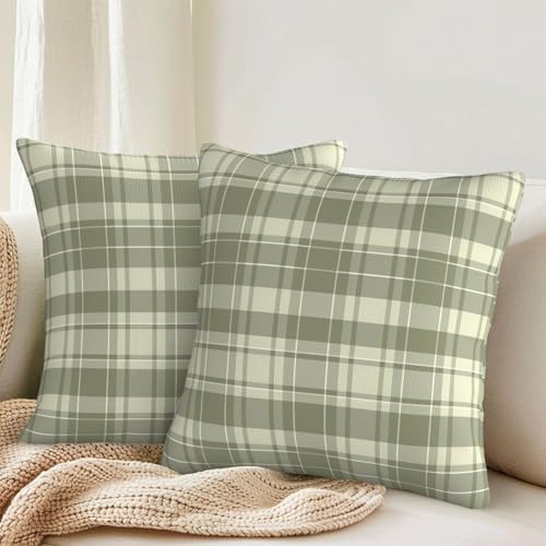 KiuLoam Sage Green Buffalo Plaid Tartan Print Pillow Covers 22x22 Inch