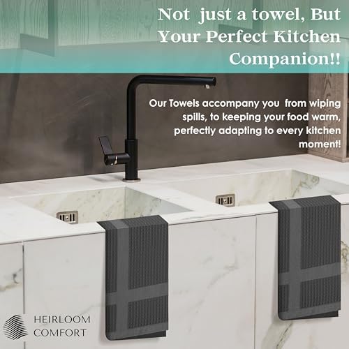 Gray Waffle Kitchen Towels with Hanging Loop, 5 Pack, 100% Cotton