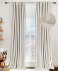 Linen Total Blackout Curtains for Bedroom Living Room 120 Inch, Cream
