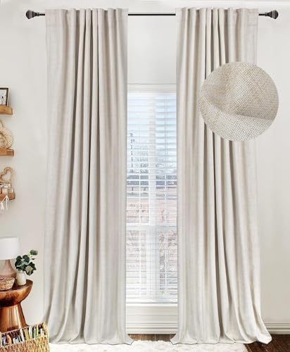 Linen Total Blackout Curtains for Bedroom Living Room 120 Inch, Cream