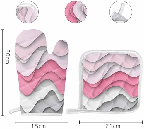 Quilted Cotton Terry Cloth Oven Mitt, Pot Holder Pink Gray Gradient