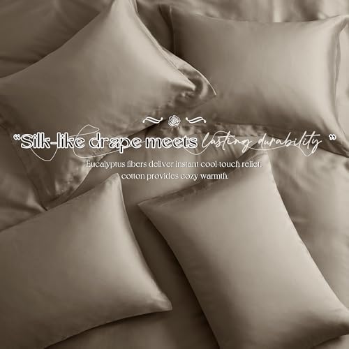 Manyshofu Khaki Tencel Cotton Duvet Cover Set, 5 Piece Cooling King