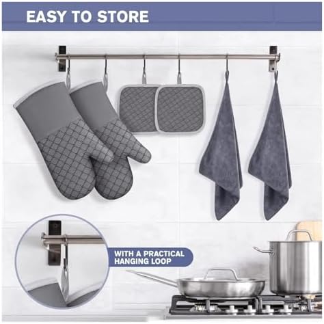 Fit for Oven Mitts Set - 500°F Non-Slip Silicone with Soft Cotton