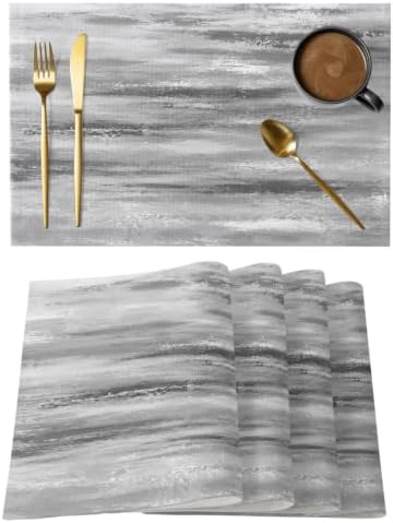 Gray Texture Placemats Set of 8, Cotton Linen Fabric Place Mats