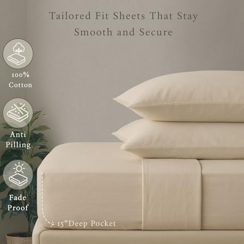 Threadmill 500 Thread Count Cotton Twin Sheet Set, Sateen, Beige
