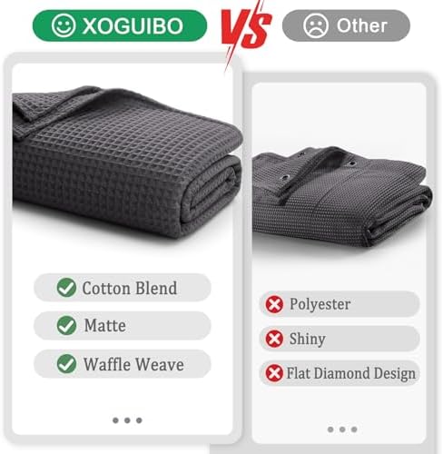Waffle Weave Shower Curtain Heavyweight Cotton Fabric Charcoal Gray