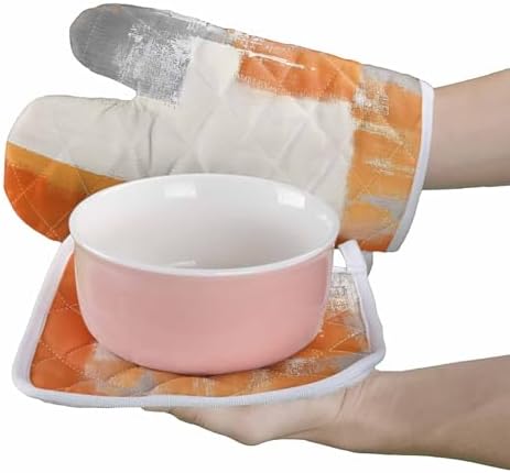 Quilted Cotton Terry Cloth Oven Mitt, Pot Holder Gradient Orange Gray