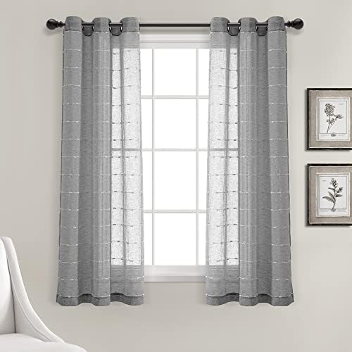 Lush Decor Farmhouse Textured Grommet Sheer Window Curtain Panel Pair