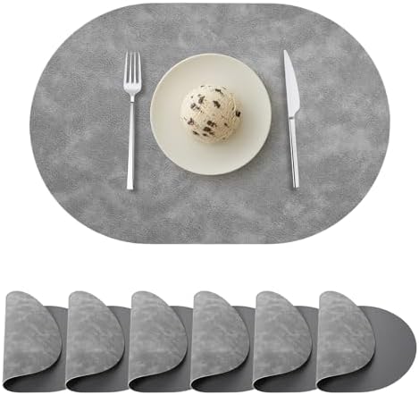 Oval Placemats Set of 6, Faux Leather Place Mats for Dining Table Dual
