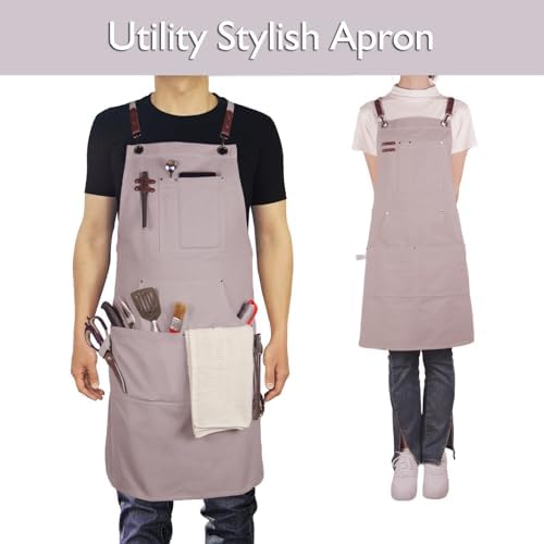10 Pack Kitchen Apron, Work Apron, Canvas Apron, Grey