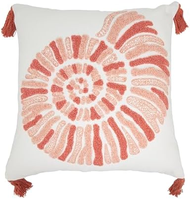 SARO LIFESTYLE Charming Embroidered Seashell Pillow Cover, 20"x20"