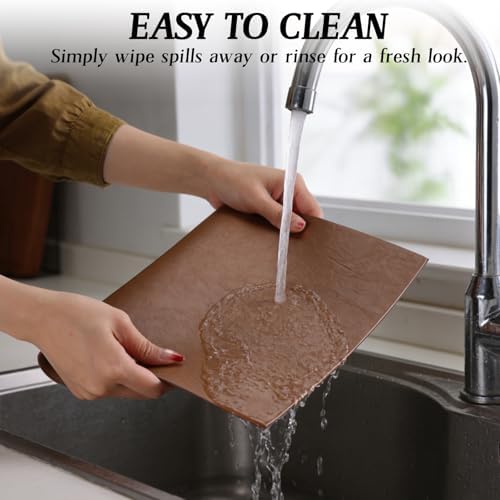 Faux Leather Placemats for Dining Table Set of 6, Edge-Sealed PU