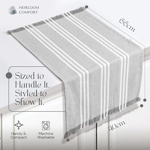 5 Pack Monochrome Stripe Kitchen Towels with Fringes, 16x26 Inch, 100%