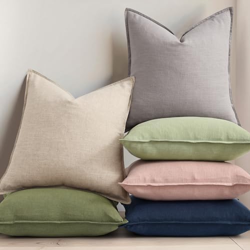 decorUhome Fall Sage Green Linen Throw Pillow Covers 20x20 Set of 2