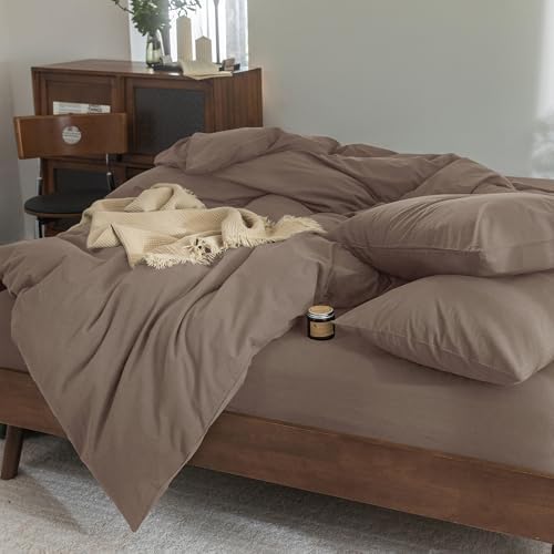 FOSSA Duvet Cover Set 100% Washed Cotton Linen Feel Queen