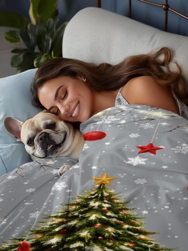 Cal King Size Flat Sheet Only, Farmhouse Red Truck Xmas Tree Bed Top
