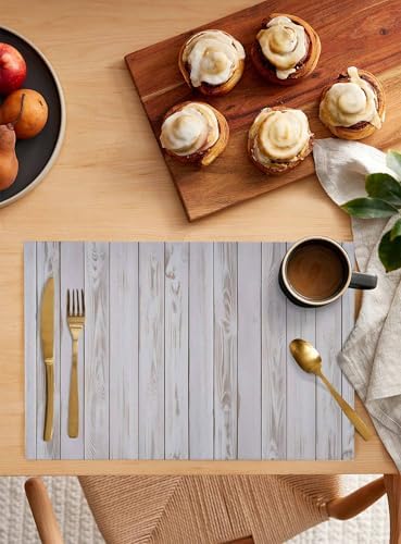 Placemats Set of 8, Wood Grain Rustic Woven Placemat, Linen Place Mats