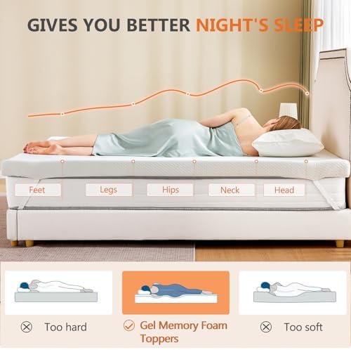 DUMOS 3 Inch Gel Memory Foam Mattress Topper Queen Size