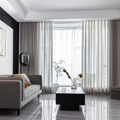 Sheer Bedroom Curtains 2 Panel Sets 63 Inch Length, Privacy Curtains