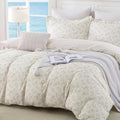 JOLLYVOGUE Floral Duvet Cover Queen, 3Pcs Reversible Beige Duvet Cover