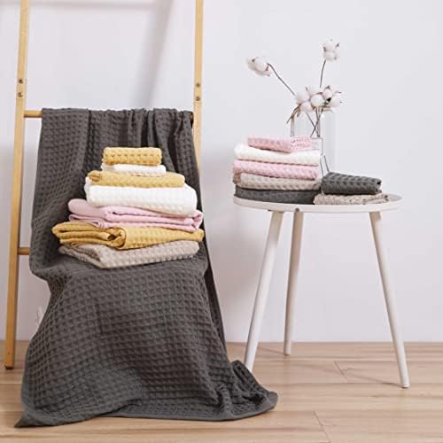 YiLUOMO Grey Waffle Bath Towel Set for College Dorm