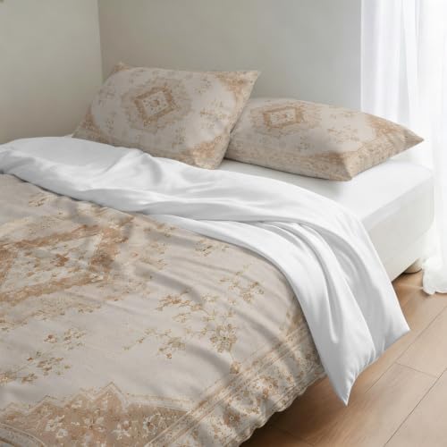 Beige Retro Art Boho Duvet Cover Set 3 Pieces with Zipper Closure