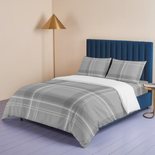 4 Piece Duvet Cover Set for Cal King Size Bed,Minimalist Gray Plaid