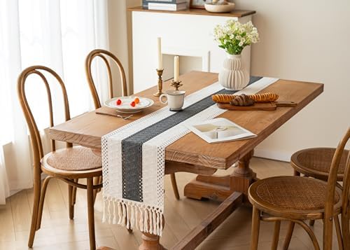 FEXIA Farmhouse Table Runner for Home Decor 12x72 Grey Fall Home Decor