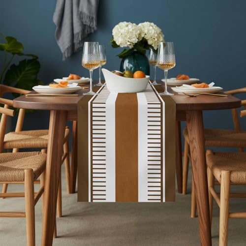 Farmhouse Stripes on White Table Runner 90 Inches Long Cotton Linen