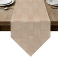 Beige Gingham Table Runner 108 inches Long Country Vintage Minimalist