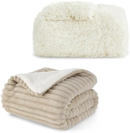 Bedsure Bundle of 1 Sherpa Blanket 108x90 & 1 Faux Fur Blanket 108x90